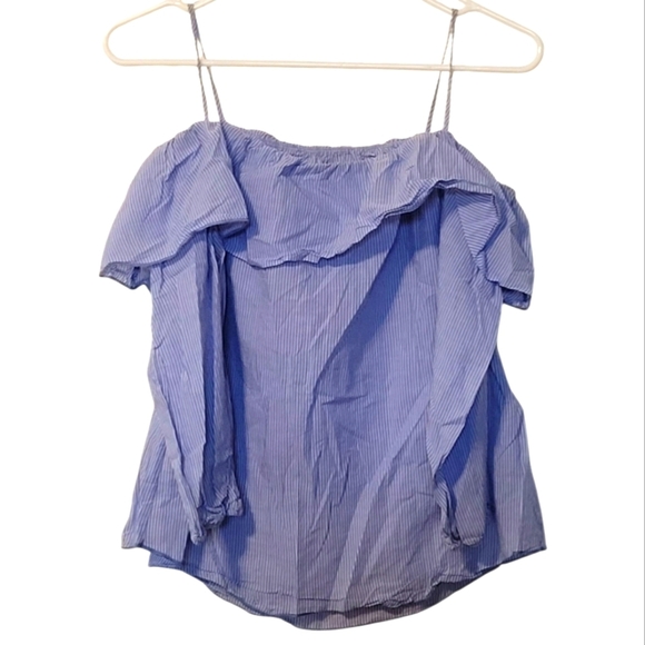 Anthropologie Blue Ruffled Off-the-Shoulder Blouse - Picture 1 of 9